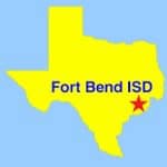 Outline map of Texas, showing, via a Star, the location of Fort Bend ISD in Southeast Texas