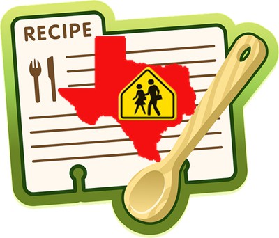 Image - clip art, recipe card with state of Texas and school crossing sign.