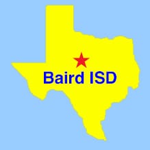 Outline map of Texas with location of Baird ISD