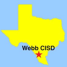 Image: Outline of Texas map showing where Webb CISD is on the map.