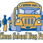Image: Logo Texas Clean School Bus Program, Drawing of yellow school bus with children boarding