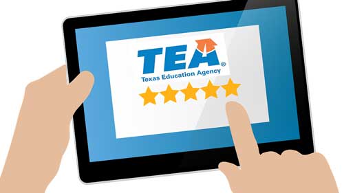 clip part: image of tablet computer, with hand pointing to 5 stars, with TEA logo