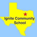 Yellow Texas map - ignite community school, red star showing near Fort Worth area where school is located