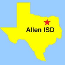 Image: Outline map of Texas with a star depicting where Allen ISD is located.
