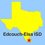 Outline map - Edcouch-Elsa ISD, with star showing ISD's location in far South Texas Rio Grande Valley Area