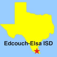 Outline map - Edcouch-Elsa ISD, with star showing ISD's location in far South Texas Rio Grande Valley Area