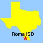 Image: Roma ISD located on outline map of Texas in far South Texas