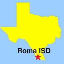 Image: Roma ISD located on outline map of Texas in far South Texas