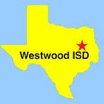 Outline map of Texas, with star showing where Westwood ISD is