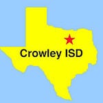 Image: Outline map of Texas with a Star in Northeast Texas depicting location of Crowley ISD (Fort Worth area)