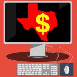 Image, computer screen with red outline Texas and dollar sign in middle
