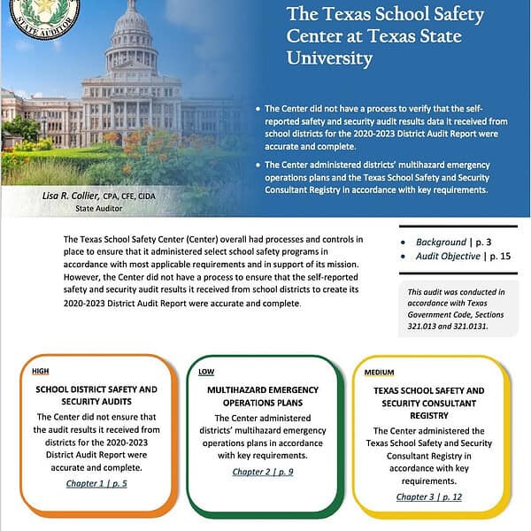 Image: Square portion of state auditor's report on Texas School Safety Center
