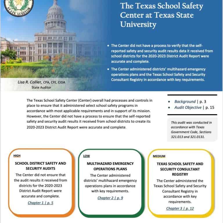 Image: Square portion of state auditor's report on Texas School Safety Center