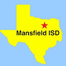 Image: Texas outline map showing location of Mansfield ISD near Fort Worth, TX