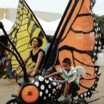 Photo: The bike zoo, child and adult riding on bicycles with large butterfly wings attached