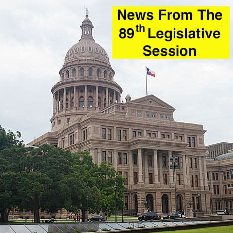 Photo: Texas Capitol exterior with Title: News from the 89th Legislative Session