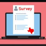 Clip Art: illustaration of a computer screen, with sheet of paper in front, words Survey and outline map of Texas