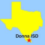 image: texas outline map showing location of donna isd in south Texas