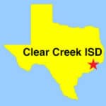 Outline map of Texas, location of Clear Creek ISD denoted by a "star"