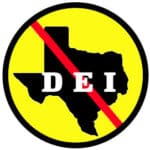 clip art: image of state of Texas, with DEI printed in the state, and red line drawn through