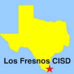 Clip art: Texas outline map, with Los Fresnos CISD, denoted by red star, at very bottom tip of state