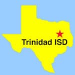 Texas outline map, with a red star depicting the location in the state of Trinidad ISD