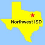 Outline map of Texas with a red start locating Northwest ISD