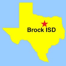 Texas outline map showing location of Brock ISD