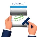 Clip art: Document being rubber stamped with "Contract"