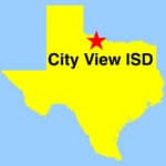 Outline map of Texas, with "star" depicting location of City View ISD