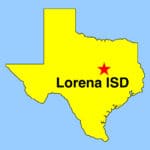 Outline map of Texas depicting location of Lorena ISD in McClennan County