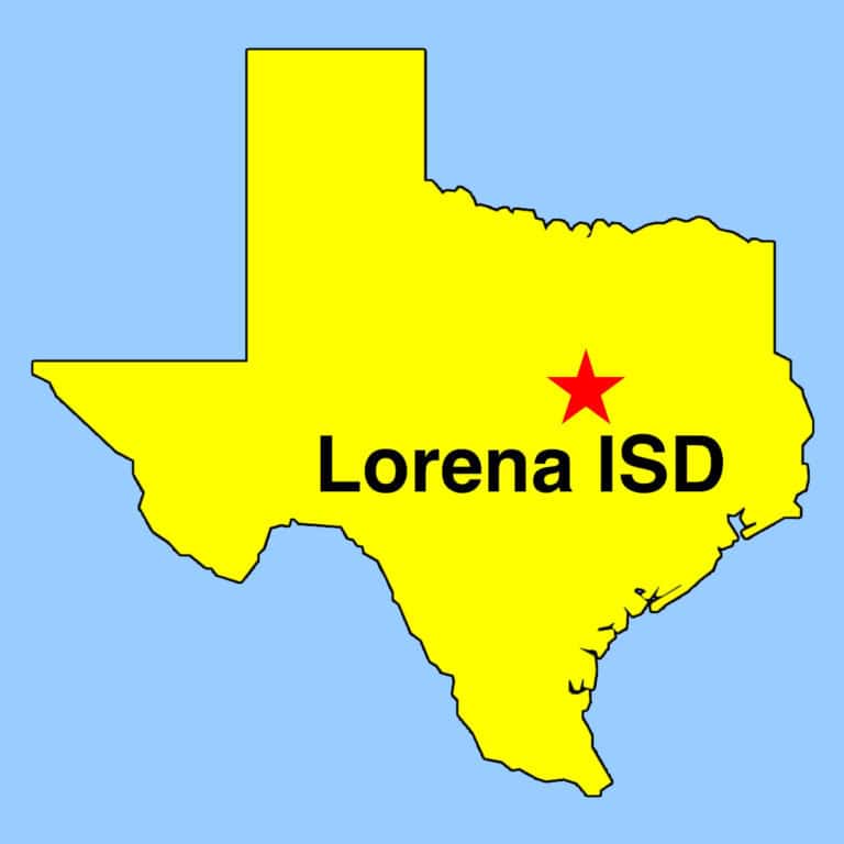 Outline map of Texas depicting location of Lorena ISD in McClennan County