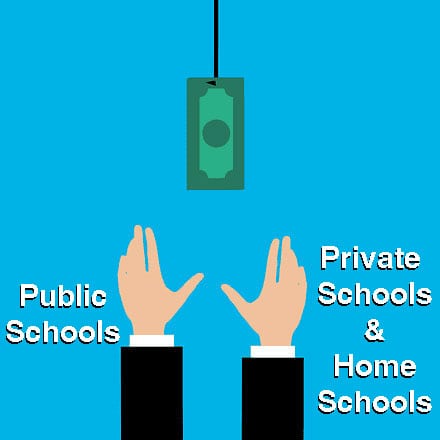 Clip art - Public schools and home schools competing with Public schools for a dollar