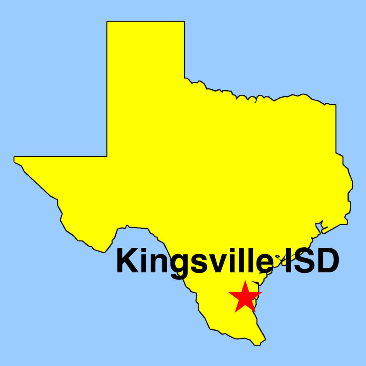 Image: Outline of Texas map depicting location of Kingsville ISD