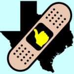 Clip art: "Band Aid" over State of Texas, with "Thumbs Up" in center of "band aid"