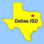Image: Outline map of Texas with "star" designating location of Dallas ISD