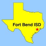 Image: Outline map of Texas with red star depicting the location of Fort Bend ISD int he state