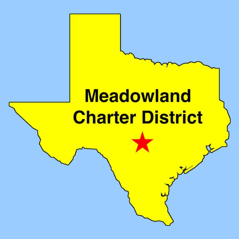 Image: Texas outline map with star denoting location of Meadowland Charter District