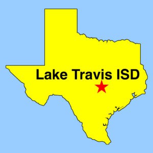 Image: Simple Texas map, depicting location of Lake Travis ISD