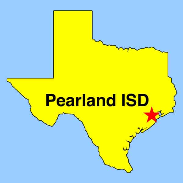 Simple map showing location of Pearland ISD near Texas Gulf Coast