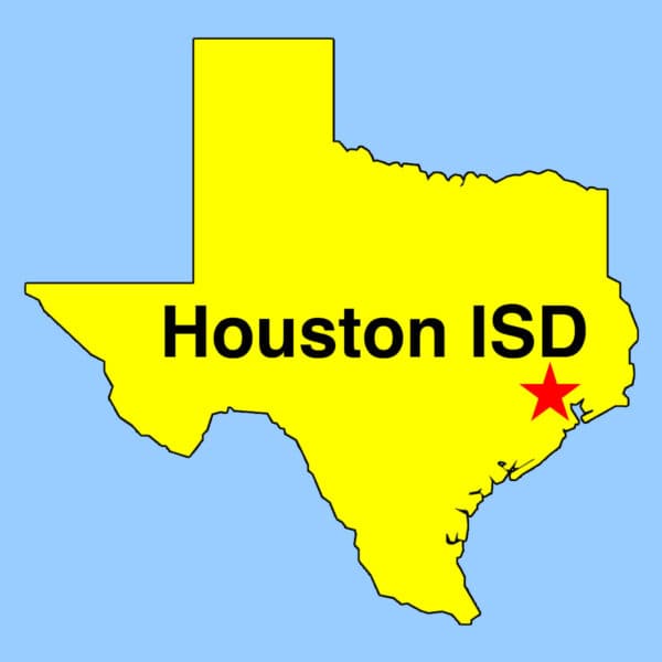 Texas simple map showing location of Houston ISD