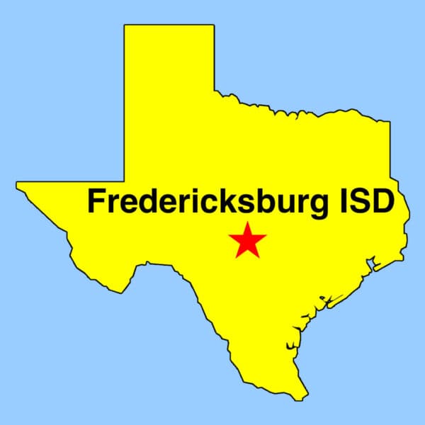 Image: Map of Texas with Fredericksburg ISDLocated with a Star