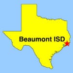 Image: Outline Texas map depicting Beaumont ISD location with a red star.