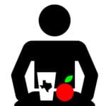 Clip art: person holding cafeteria tray with drink and apple