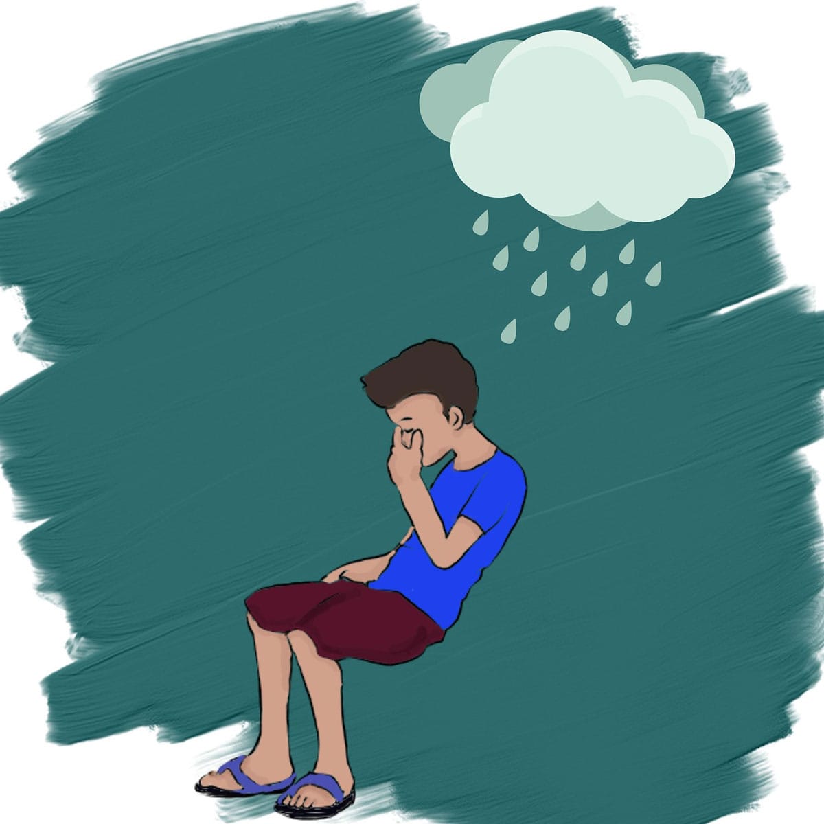 Clip Art: Sad Young Person with Cloud Over Head
