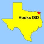 Image: Texas outline map with "star" depicting Hook ISD location in Northeast Texas