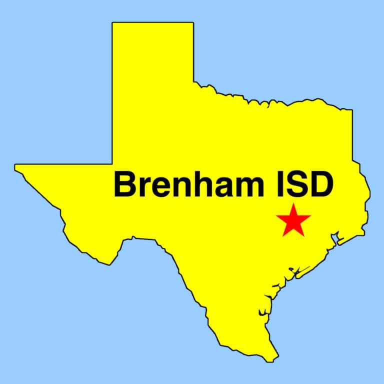 outline map Texas with Star depicting location of Brenham ISD
