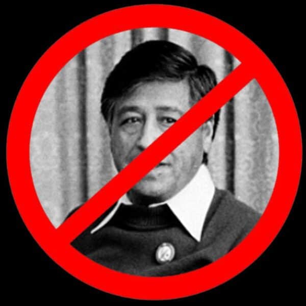 Thumbnail image: Cesar Chavez with crossing sign "no" symbol overlaid