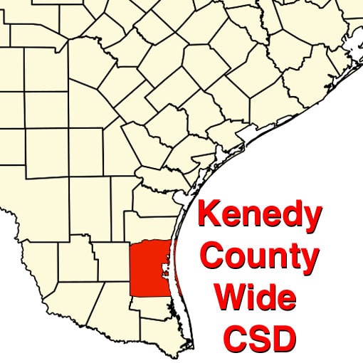 Map of Texas, with Kenedy County denited as red colored county
