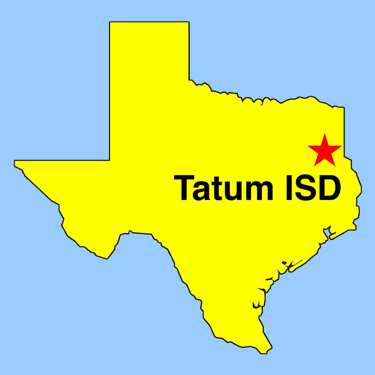 Image: Simple Texas outline map showing approximate location of Tatum ISD